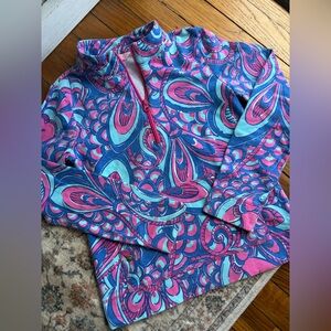 XL 12/14 Lilly Pulitzer Girls Quarter-Zip Pullover Pink & Blue Popover